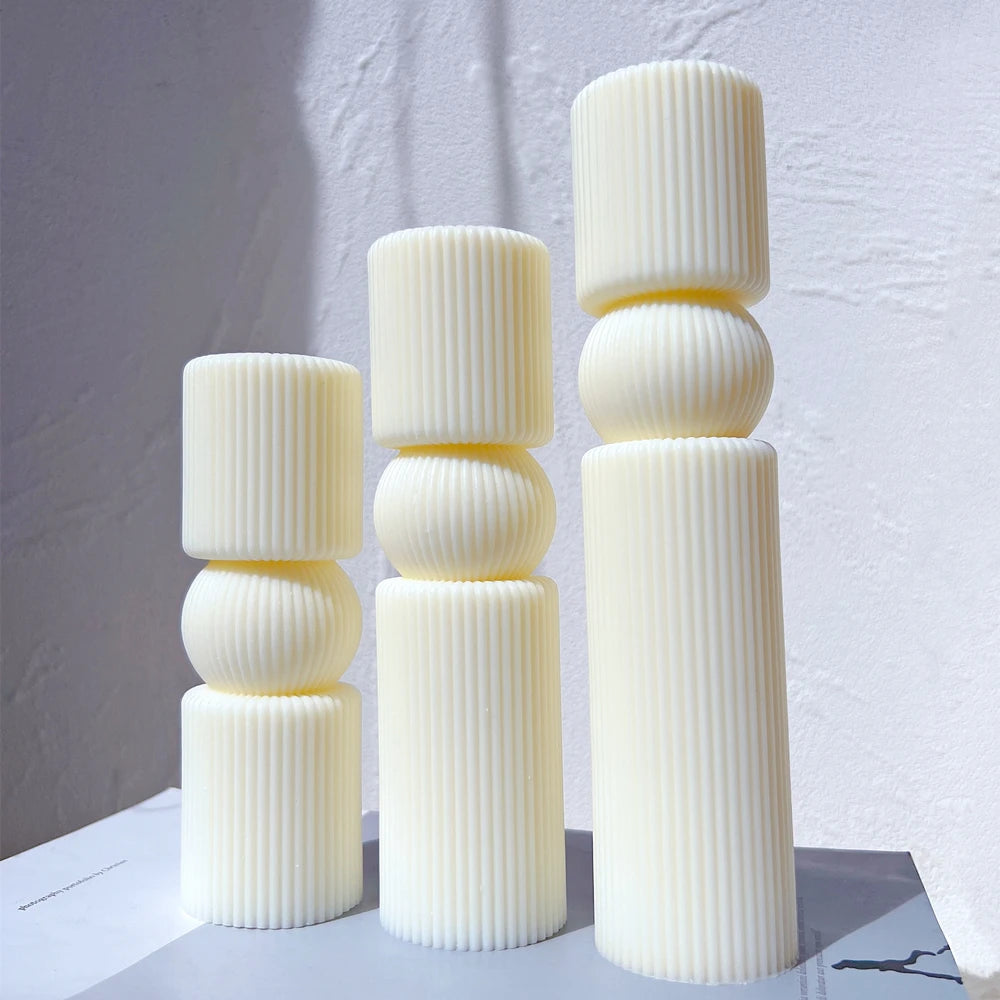 6 Designs Cylindrical Template Silicone Molds Geometric Abstract Decorative Striped Soy Wax Mold Twist Ribbed Pillar Candle Mold