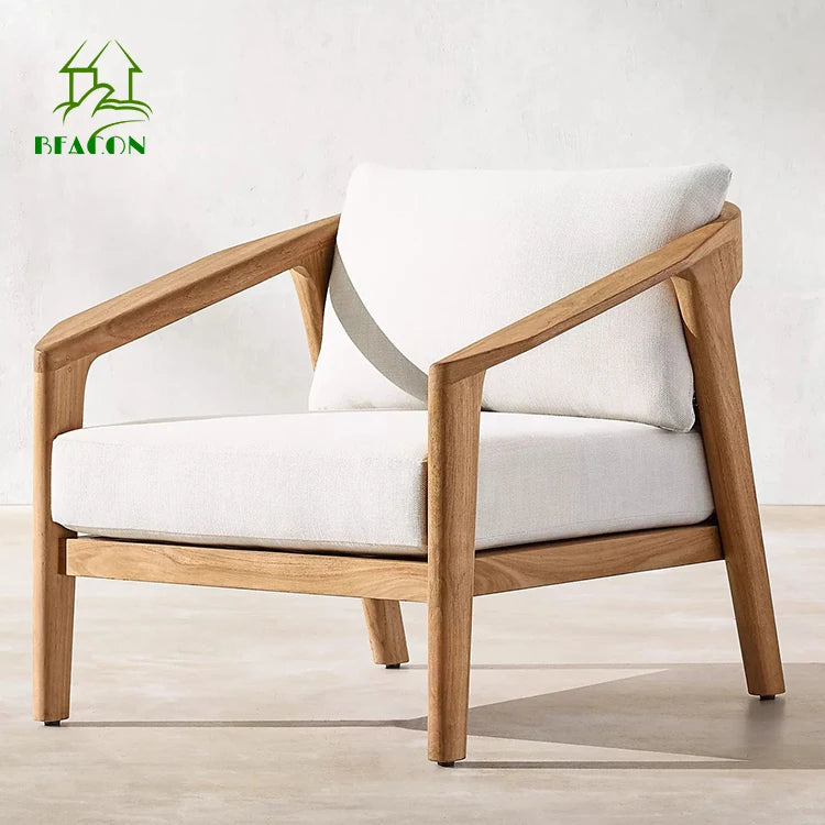 Modern Luxury Outdoor Teak Wood Chair Garden Solid Wood Sofa Chairs for Living Room With Cushions