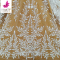 HY2827 New White 3d Beaded Pearls Wedding Lace With Sequins Leavy Embroidery Bridal Dress Fabric