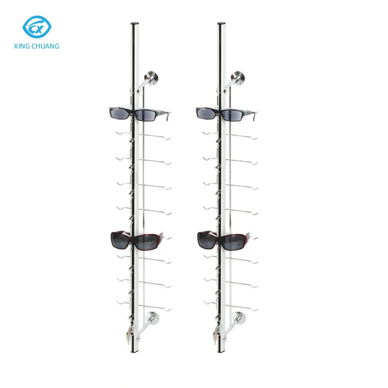 Hot Sale Modern Anti-Theft Durable Metal Silver Glossy Finish Wall-mounted Display Eyeglasses Sunglasses Locking Tiered Display