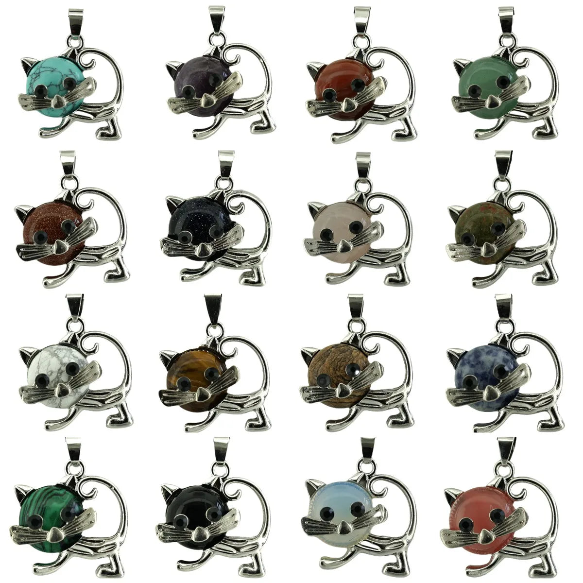 2026 New Selling Gemstone Sliver Cat Pendant Gemstone Sliver Cat Pendant with Stainless Steel Cat Pendant for Jewelry Making