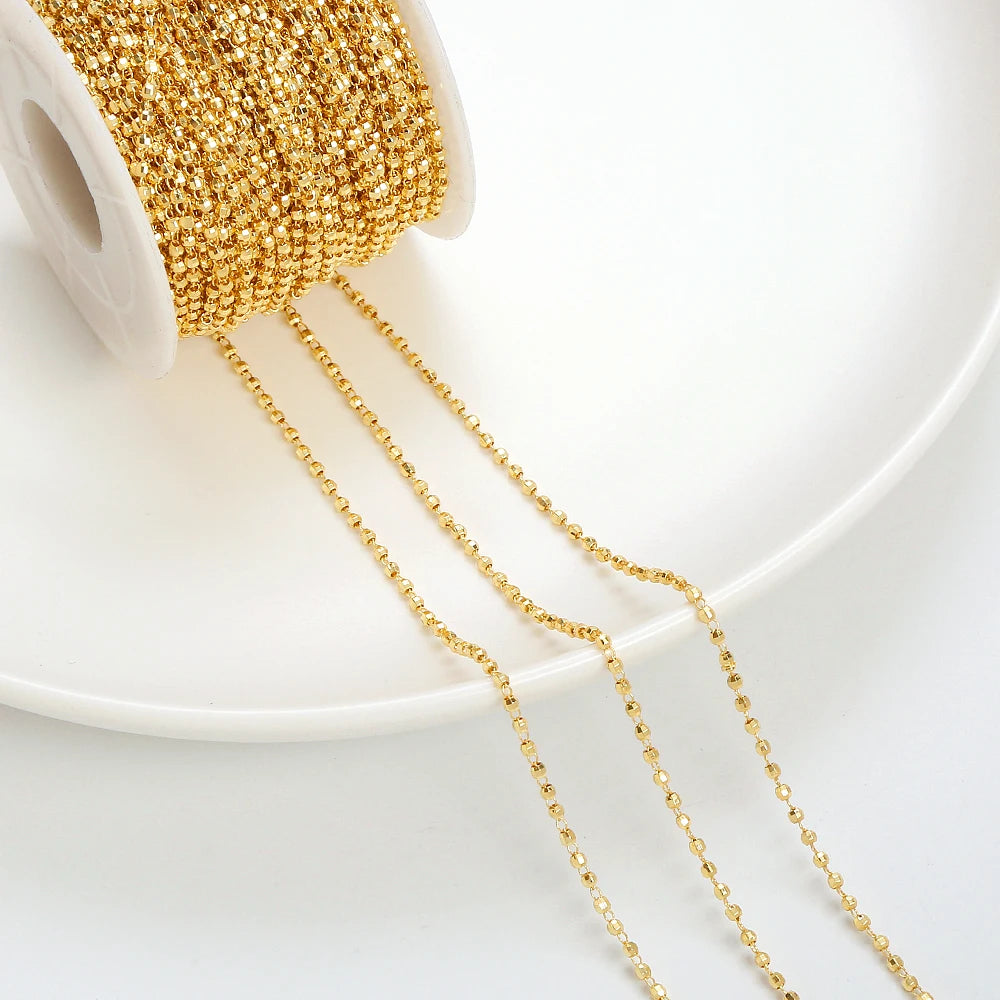 18K Gold Plated Brass Laser Bead Chain DIY Necklace Making Accessories Fine Chain for Jewelry Making