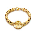 Thick Chain Circle Coin Life Tree Zircon Bangle Bracelets Stainless Steel Jewelry for Women