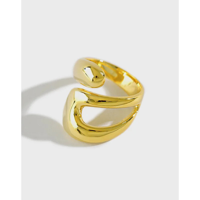 Geometric 18K Gold Plated 925 Sterling Silver Irregular  Punk Hip Hop Cool Style Ring Jewelry for Girls