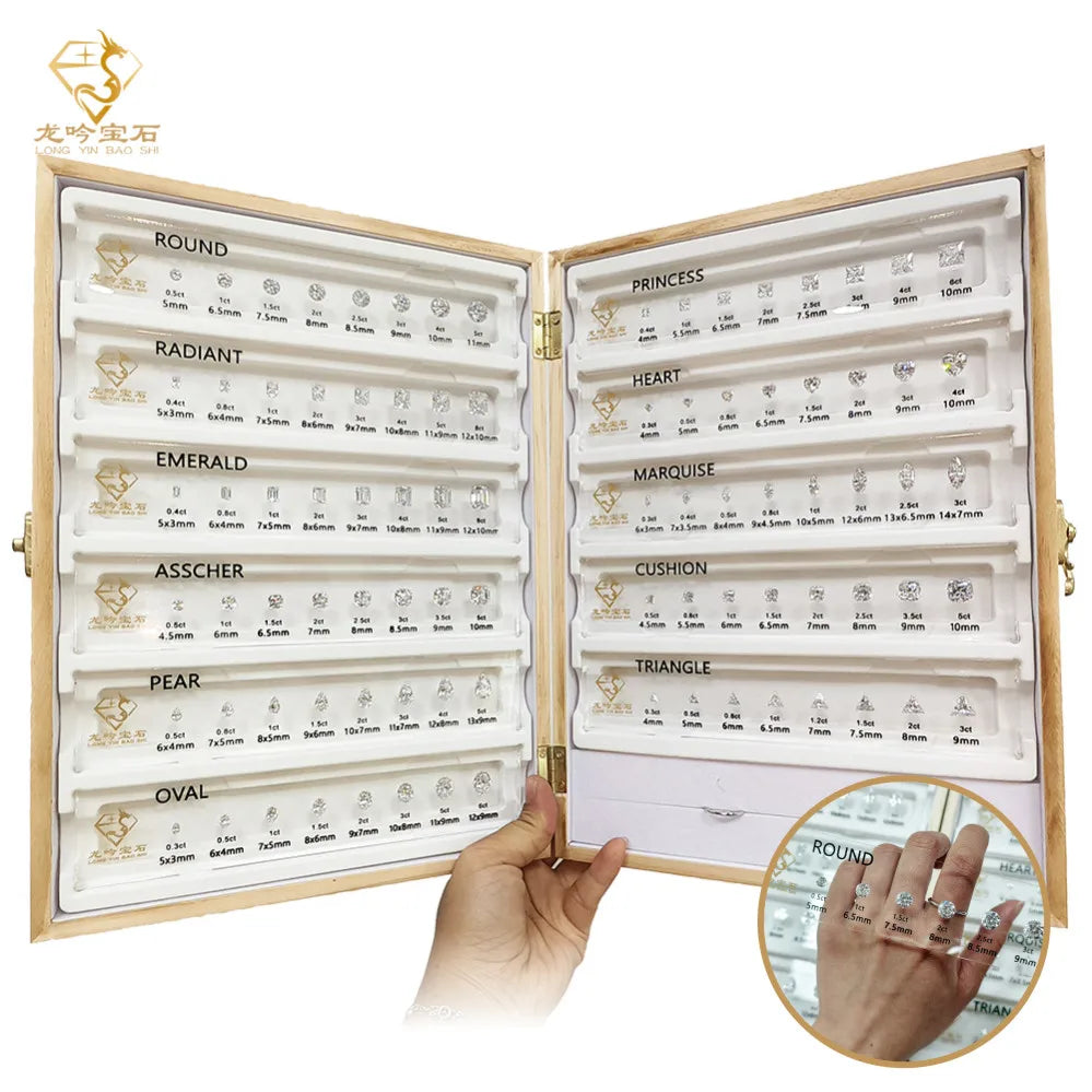 Junyuan Custom Diamond Gemstone Carat Weight Gem Sizer Template Tool 5A CZ Gemstones Carat Size Comparison Chart