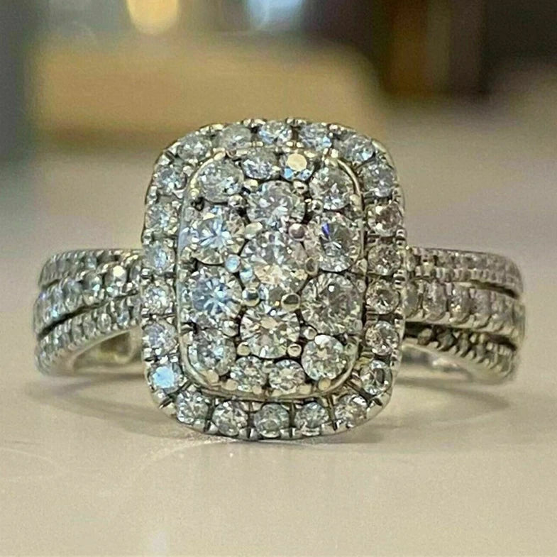 CAOSHI Manufacturer Classic Style Geometric Imitated Diamond Band Rings for Wedding Engagement Silver Plated RIngs for Women OEM