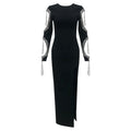 C3714 Factory Manufacturer Beaded Women Knitted Long Dress Long Sleeves Black Women Party Dress