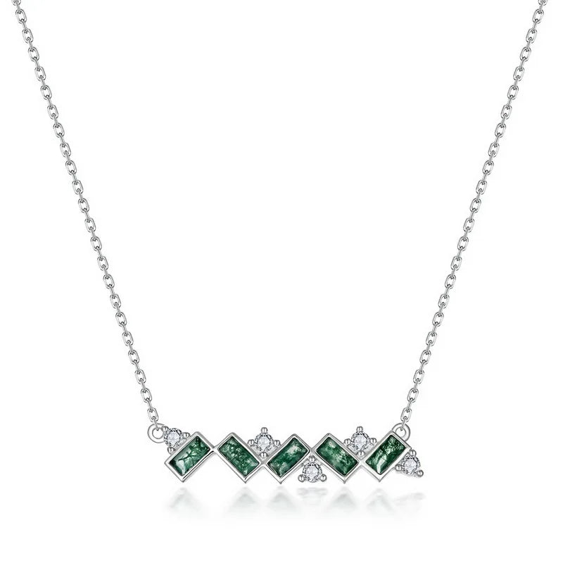 Wholesale Green Moss Agate Crystal Necklace 18k Sparkling Wedding Engagement Pendant Necklace Jewelry