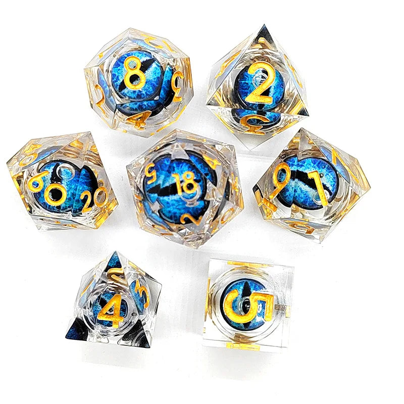 Custom Dragon Eyes D20 D10 DD6 Round Resin Dice Set with Sharp Edge for Games and DND Includes Dice Cup