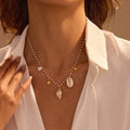Summer Jewelry Stainless Steel NIMAI Women's  Heart Conch Sun Flower Coconut Tree Pendant Pearl Bead Necklace Neck Chain Women