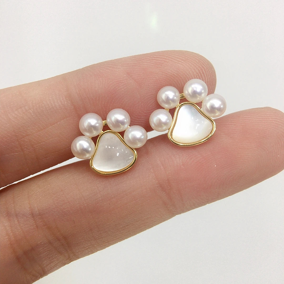 S925 Silver Needle Sea Shell Cat Claw Design Natural Freshwater Pearl Earrings
