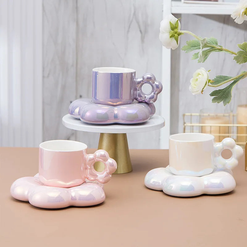 Hot Sale Colorful Flower Shape Coffee Mug Pearl Glazed Ceramic with Cupped Design for Enjoying Your Favourite Beverages