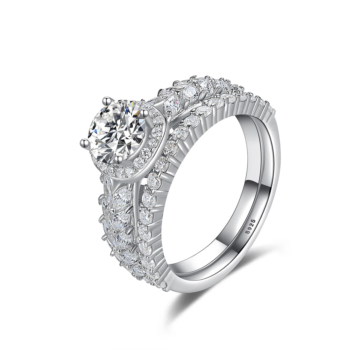 CZCITY Sterling Silver Women AAA Cz Fashion Wedding Party Jewelry Lady Thin Stack Women Ring Set