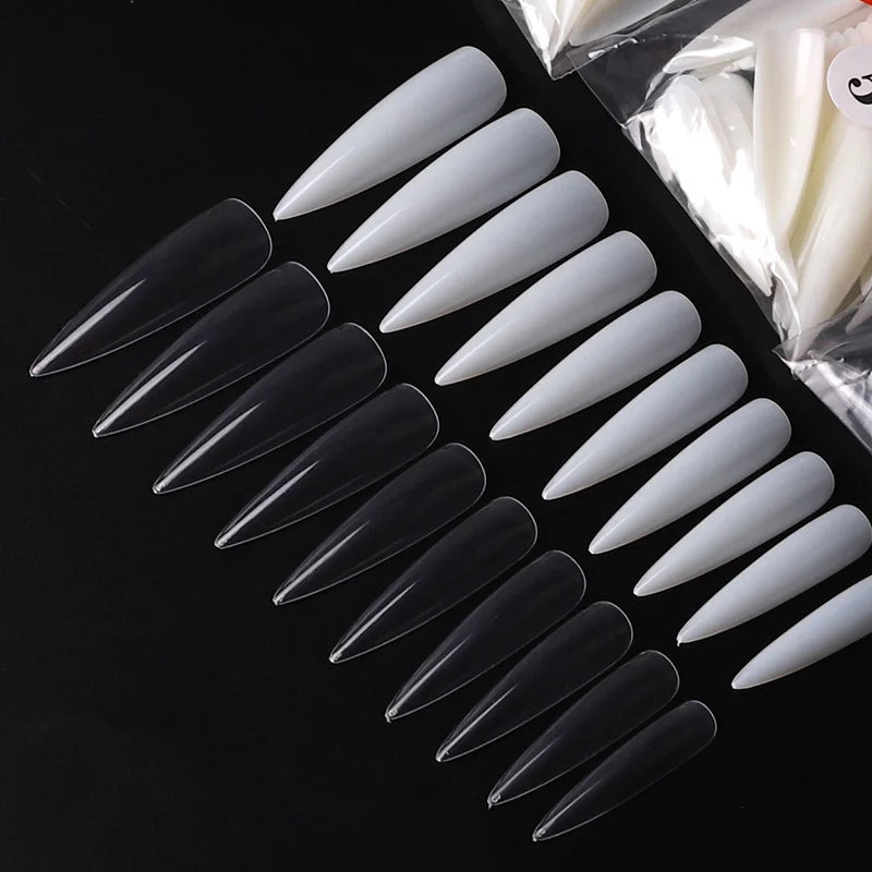 Misscheering 500pcs Nail Tips ABS Transparent Natural Color Sharp Full Cover Long Pointed False Nails Woman Fingernails Tips MegaBDM