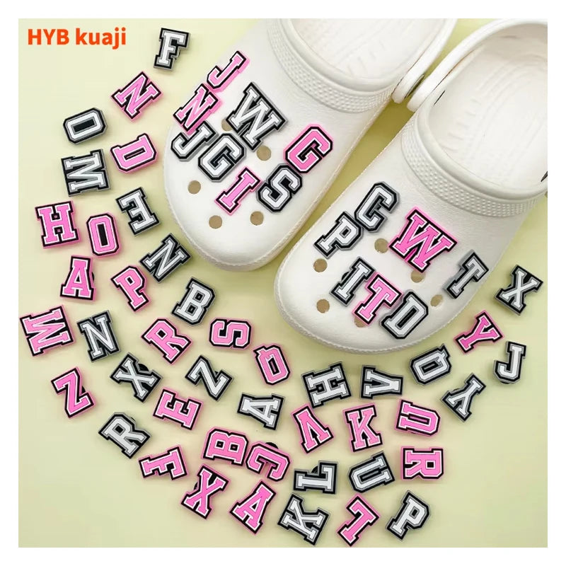 Pink Letters Classic Rubber Clog Charms with Customized Logo for Bags & Shoes