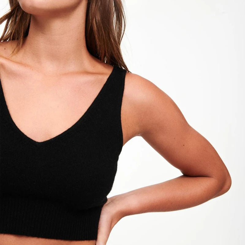 Women's Summer Cool Soft Light Cashmere Crop Tank Top Set of 2 Pieces