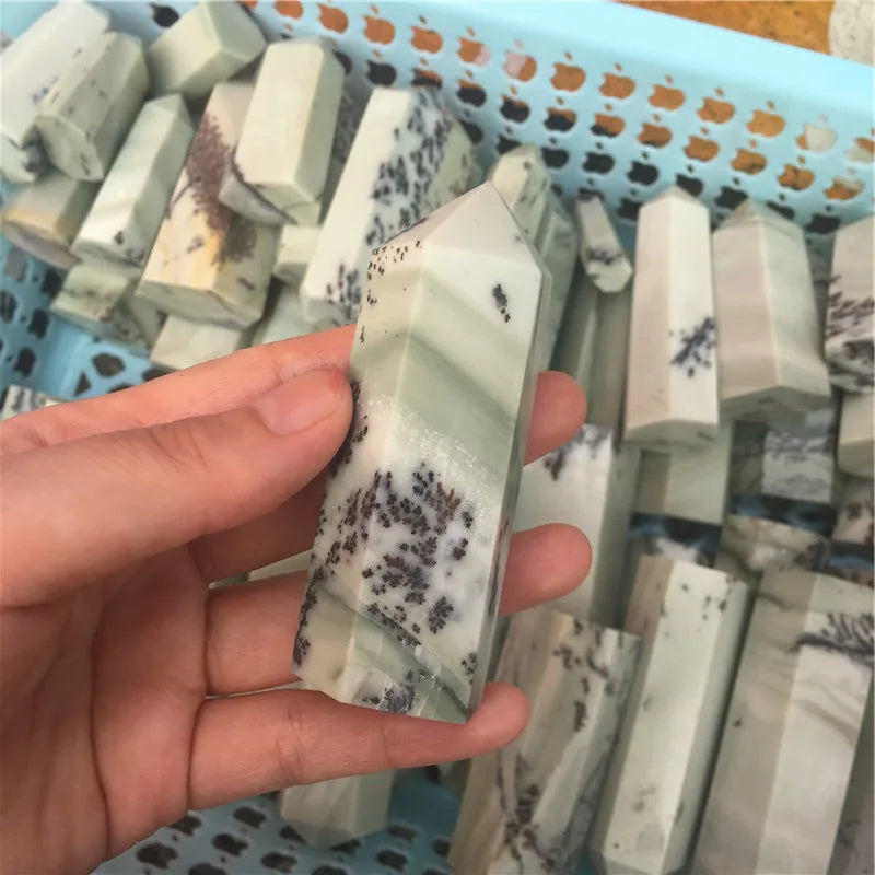 Natural Dendritic Agate Point Crystal Pine Jasper Tree Agate Wand Handcrafted for Home Decorative Purpose