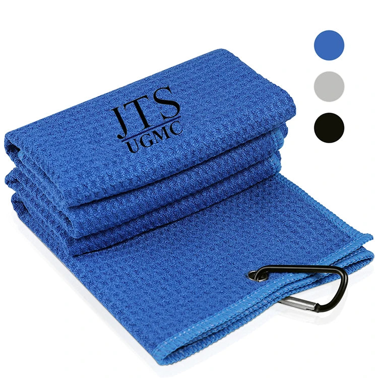 Customized Logo Golf Towel Quick Drying Sports Towel Light Weight Hook Design Superfine Fibre Absorbent Towel