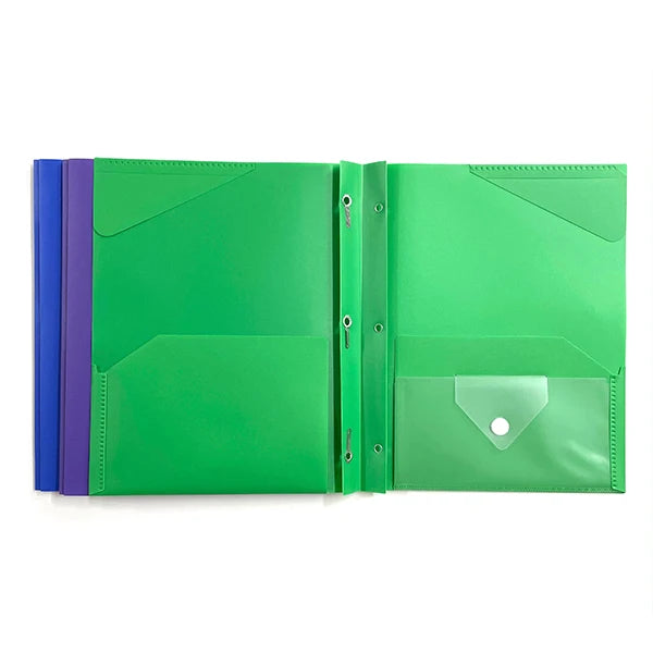 Portable Letter-Sized Plastic Double-Pocket Folder With Corner Protectors and Stationery Pouch Durable Tadpole Folder