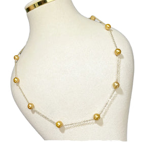 Natural White Pearl Beaded Sweater Chain Gold Plated Adjustable Pearl Necklace for Women