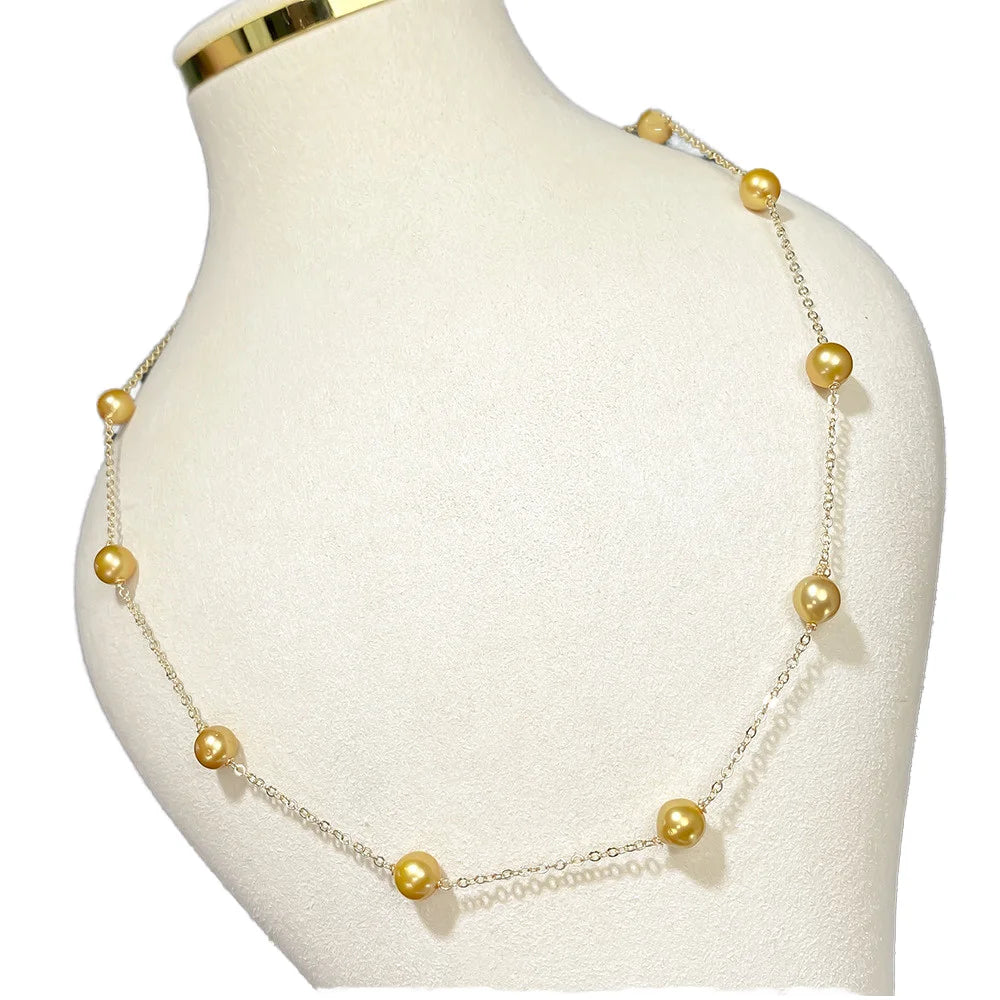 Natural White Pearl Beaded Sweater Chain Gold Plated Adjustable Pearl Necklace for Women