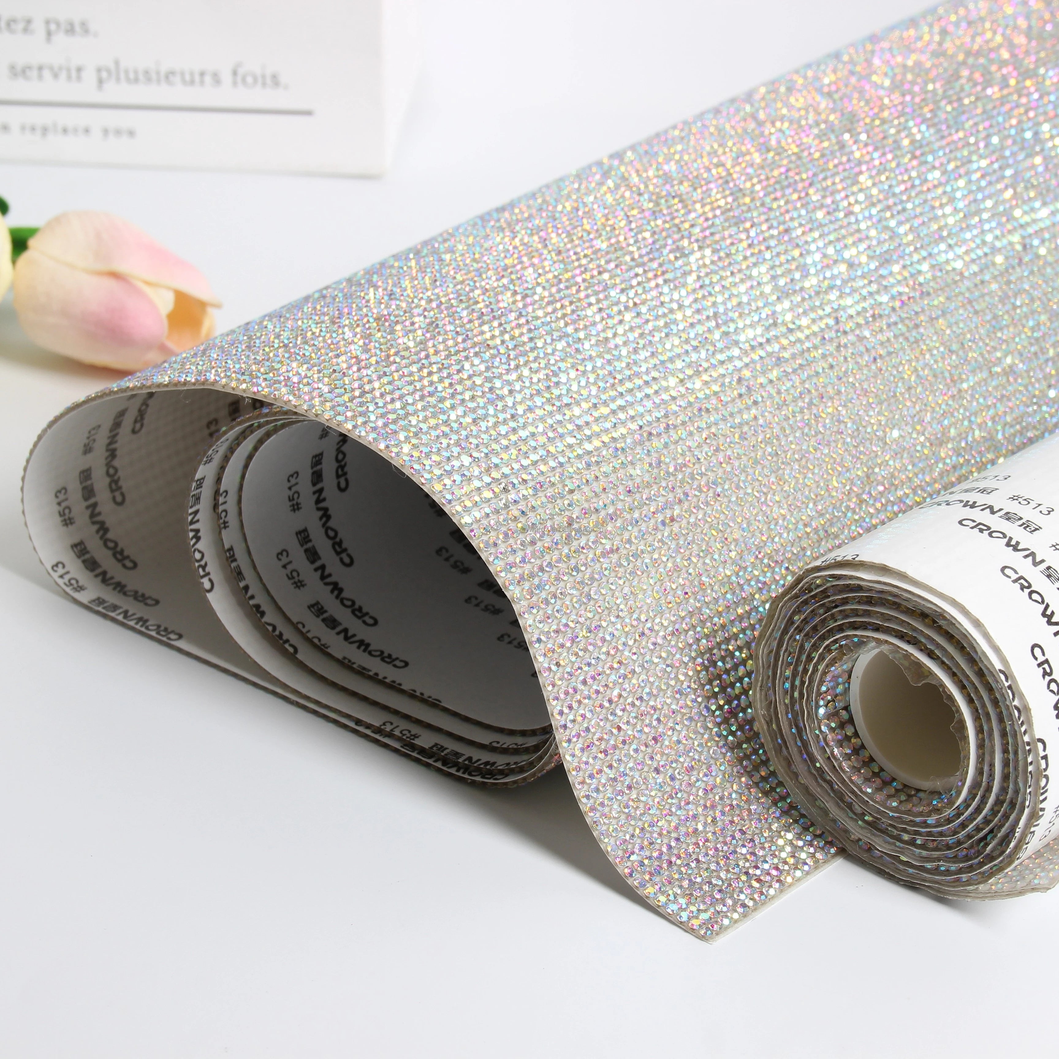 Self-Adhesive 40*100cm Rhinestone Sticker Glass Material Decorative Glitter for DIY Mesh Crafts for Bags Garments Stretch