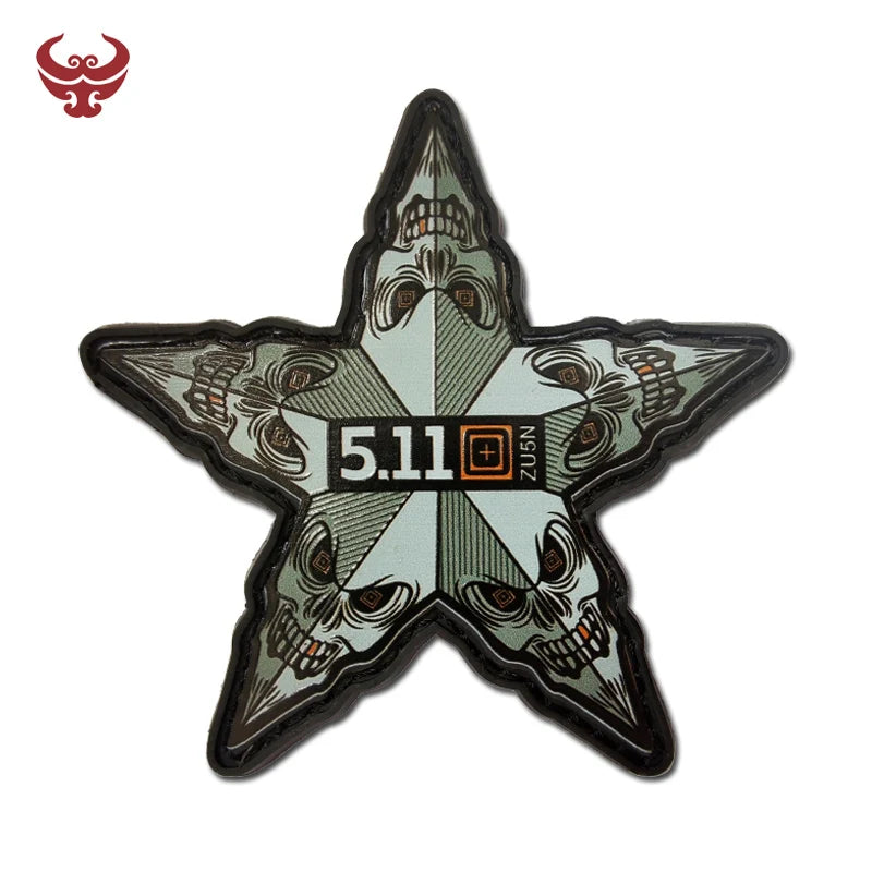 PVC Soft Rubber Eco-friendly Customizable 3D Five Stars 511 Tactical Outdoor Sports Patch with Hook