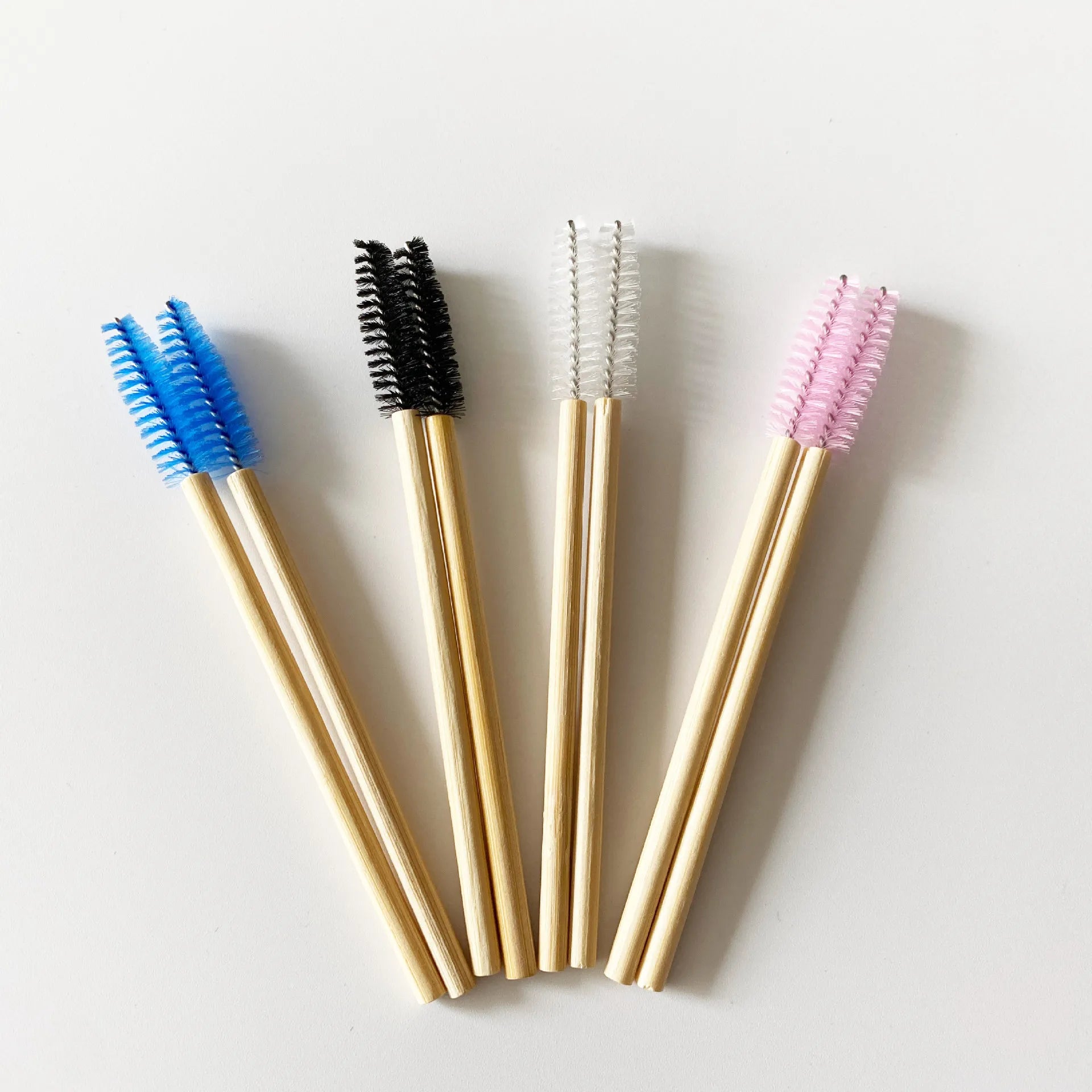 50 Pcs Premium Eyelash Brushes with Bamboo Handles - Spiral Lash Combs Eyebrow Brushes Portable Beauty Tools