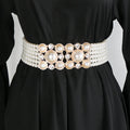 Fashion Beaded Belts for Ladies Elastic Waist Seal with Pearl Decorative Accessories Senior Sense of Style