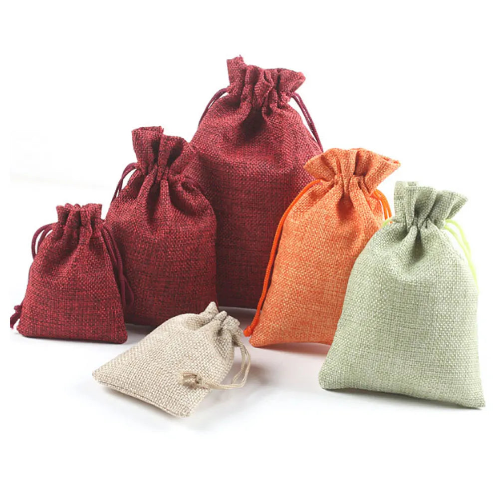 Linen Material 3 Sizes 5 Colors Packing Jewelry Pouch Bags With logo Custom Available