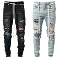 Custom Distressed Washed Black Denim Jeans Pants for Men Stylish Baggy Hole Skinny Jeans Men Size 3XL