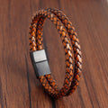 New Style Custom Logo Stainless Steel Clasp Vintage Color Genuine Leather Bracelet for Men