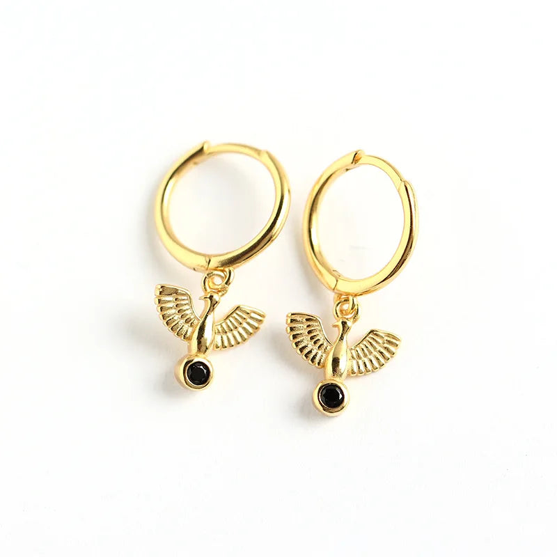 Fashion Earrings Jewelry 925 Sterling Silver Peace dove Animal Drop Earrings with Black Diamond Gold Plated Hoop Earrings Women