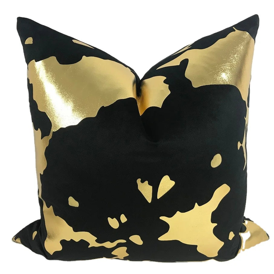 Modern Luxury Gold Foil Animal Print Woven Velvet Cushion Cover OEKO-TEX Certified Super Soft Black White Grey Car Seat
