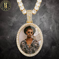 Custom Memorial Jewelry Iced Out CZ 28mm Photo Frame Charm Necklace Zircon Diamond Oval Picture Pendant Necklace