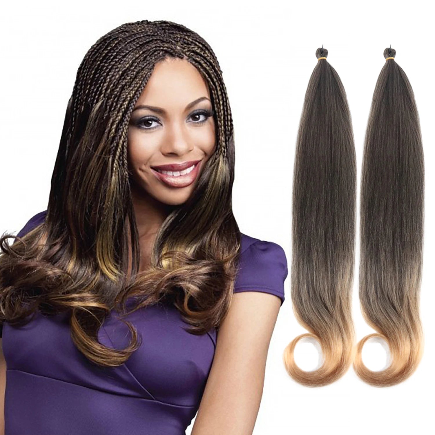 Wholesale 24Inch 70G Yaki Pony Wavy Pre Stretched Hair Private Label Synthetic Silk Curly Ends Crochet Braids Hair Extensions
