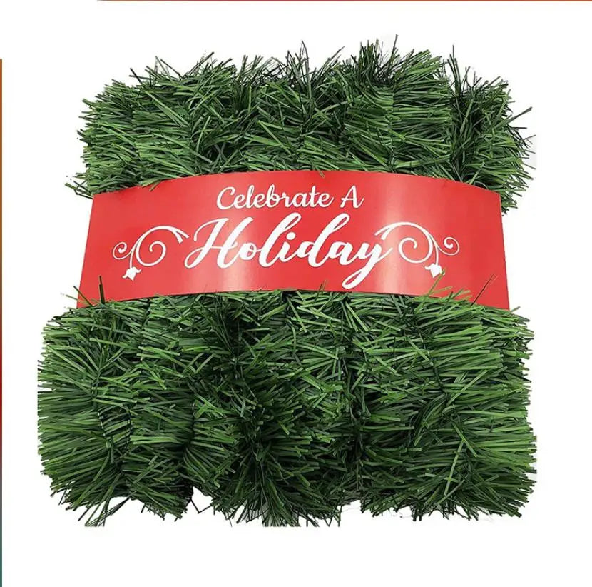 3m / 9.8ft Christmas Chunky Tinsel Garland Xmas Holiday Decoration Green Gold Durable Plastic Artificial Pine Striped