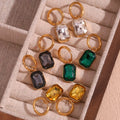 Dreamshow Jewelry Square Shining Zircon Drop Earring Colorful Summer Jewelry 18k Gold Plated Stainless Steel Earrings