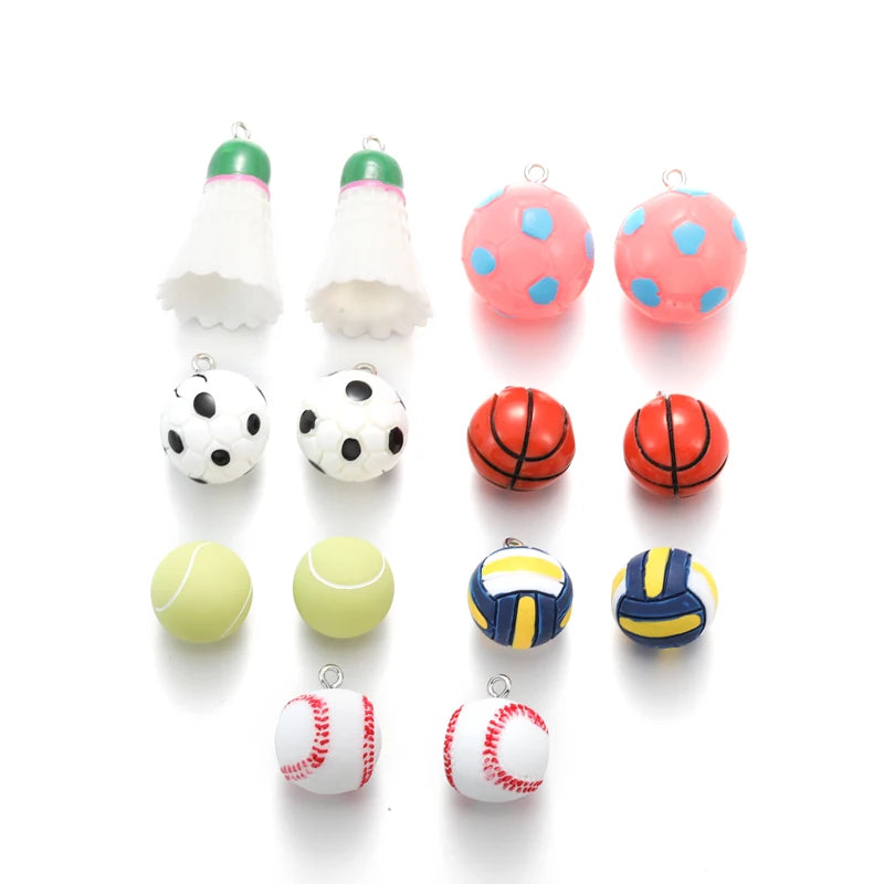 7 Styles Sport Ball Theme Charms  Resin Badminton Football Pendants for Key Ring Pendants DIY Handmade Jewelry Accessories W403