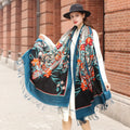 DANAXU Merino Wool Luxury Winter Floral Oversize Soft Warm Fleece Pashmina Shawl Blanket 230x108cm for Women
