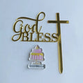 ECCOBELLA Cross Shaped Eco-Friendly Acrylic Cake Topper God Bless Christian Decoration