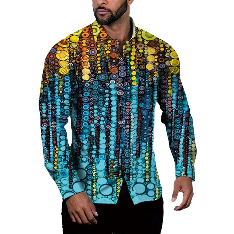 Full Sleeve Men's Anti-Wrinkle Printed Spring Long Sleeve Button-Up Dress Shirt