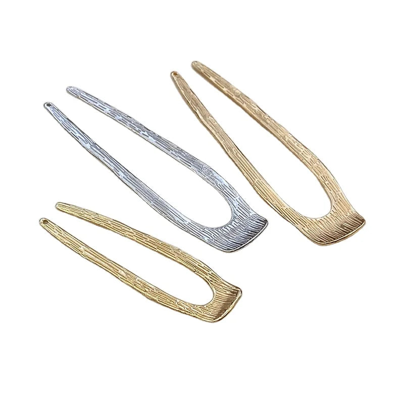 Korean INS Braided Hair Fork Pins U-shaped Metal Hair Stick Hair Comb Temperament Versatile Delicate Bun Alloy Hairpin Headwear