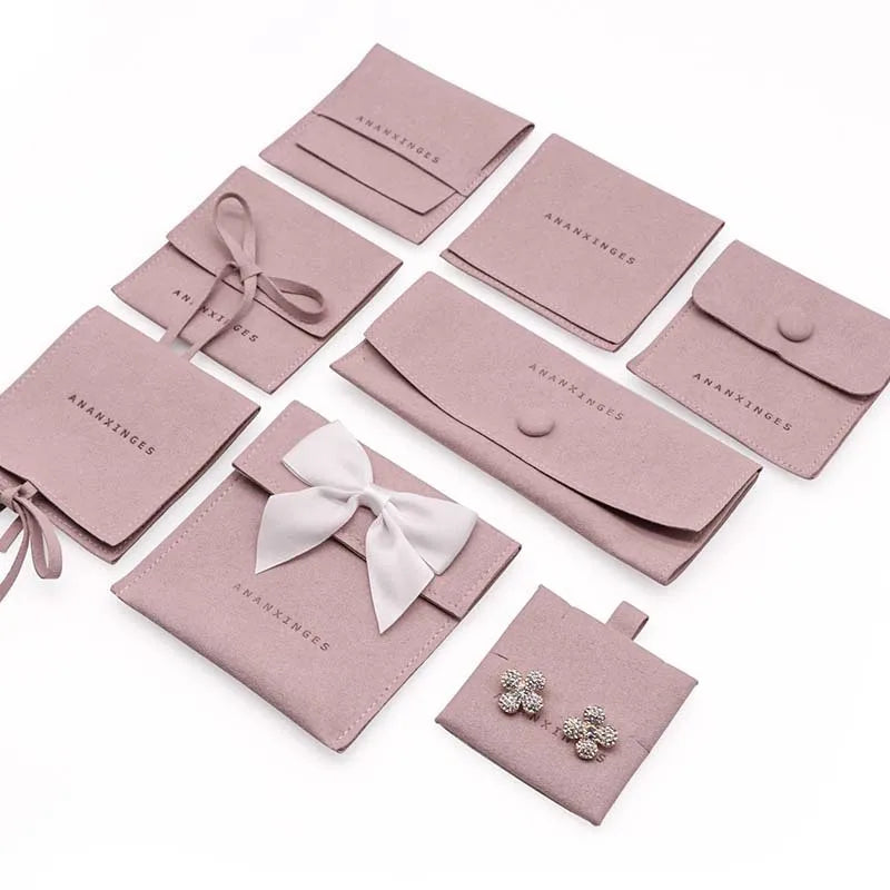 Custom Logo Microfiber Suede Insert Pad Earring Necklace Packaging Jewelry Pouches with Envelope Flap