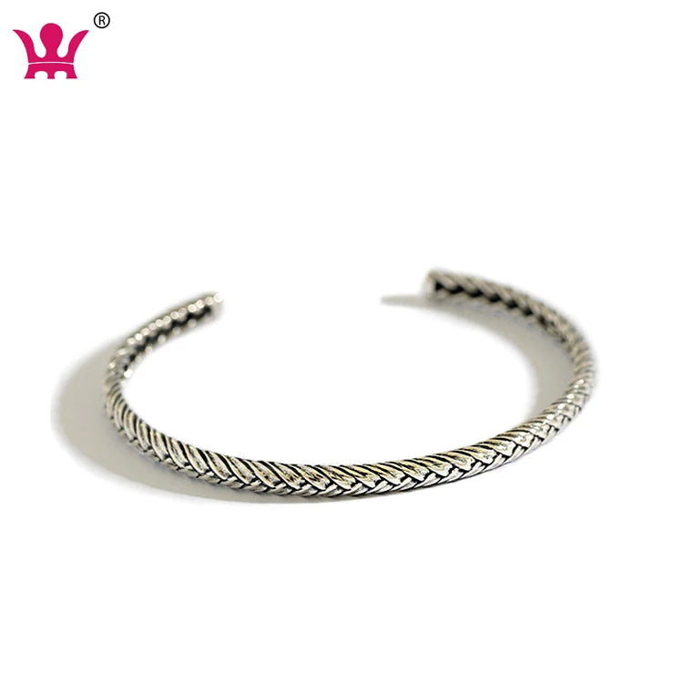 WMAS132 Cuff Bracelets in Solid S925 Sterling Silver Bracelet  Women Jewelry Braided Pattern Creative Open Bangle