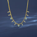 18K Gold Plated Fine Jewelry Fashionable Geometric Link Chain Necklaces with Aventurine Stones Stainless Steel Small Square Tag