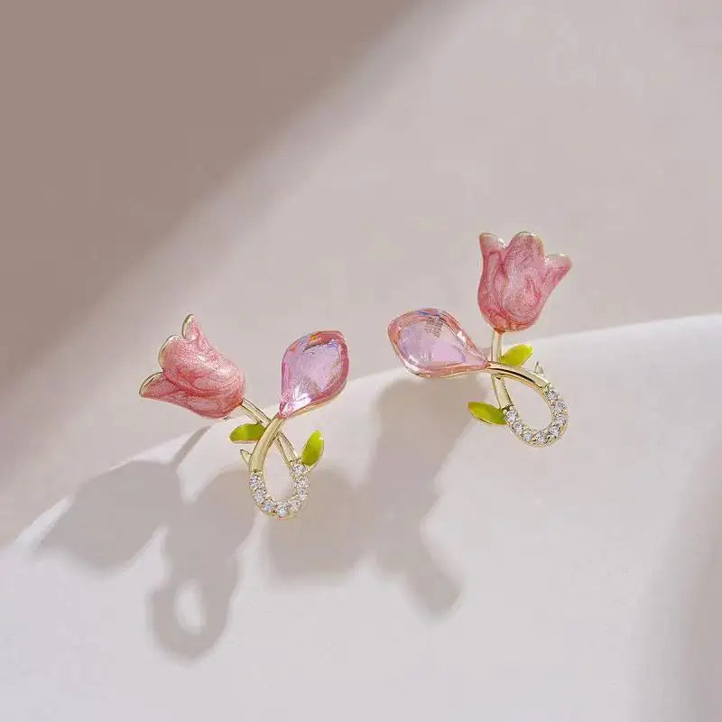 GT Hot Sell Earring Pink Tulip Cross Earrings Tulip Flower Earrings for Women