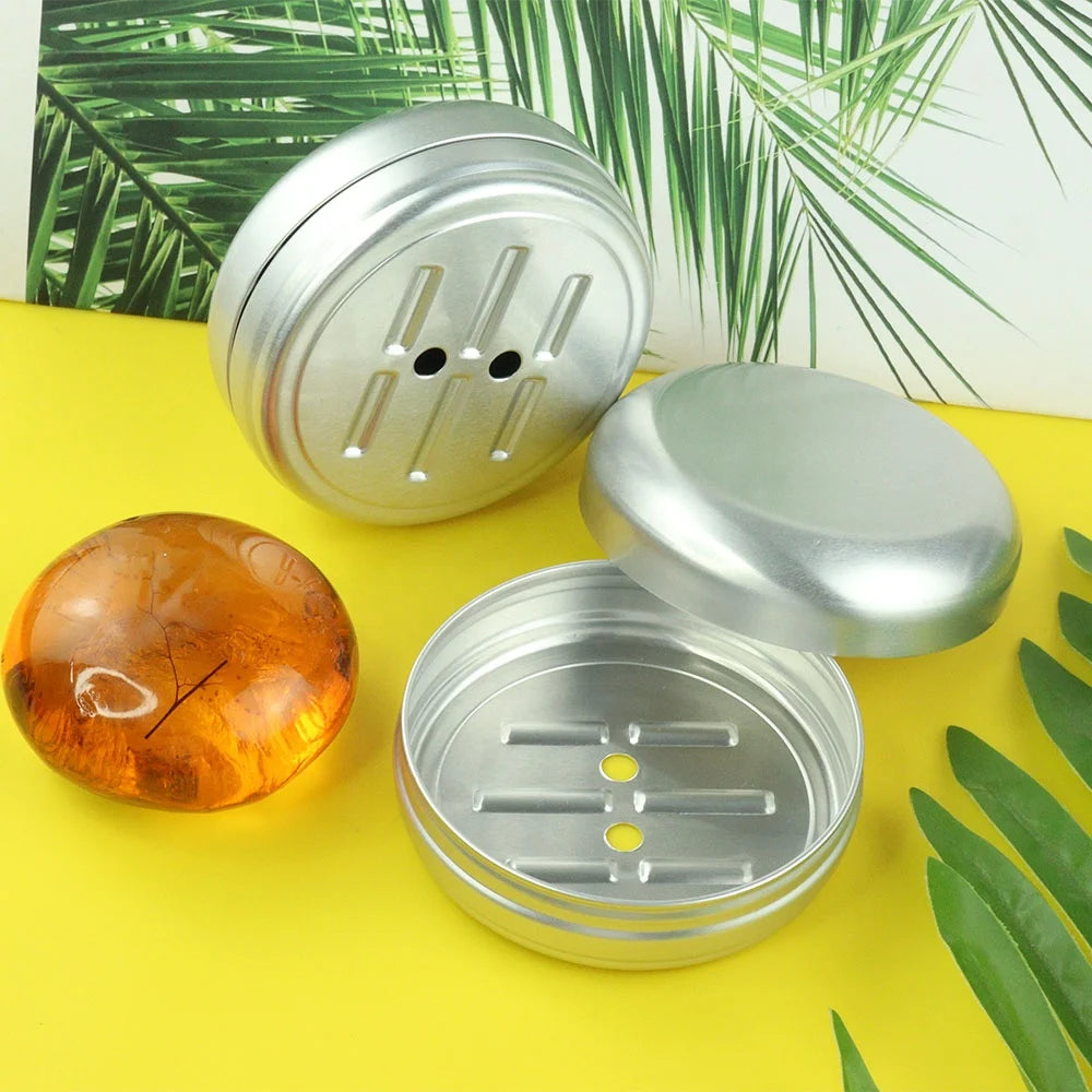 Custom Logo Round Aluminum Drain Layer Tin Soap Box Containers Hand Cream Packaging Metal Draining Water Soap Holder 72X32MM