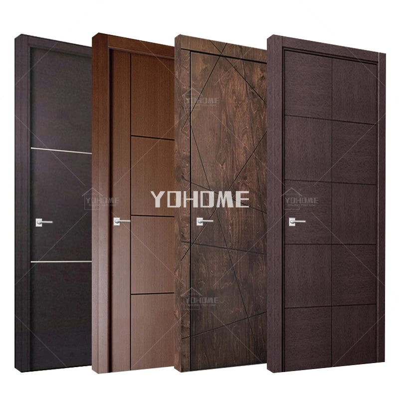 American Cherry Wood Door Modern Design Vertical Lines Interior Door Modern Bedroom Door Design