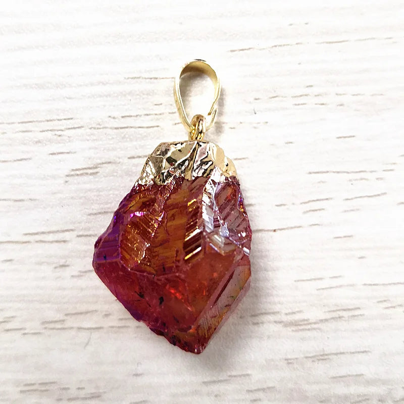 2026 Electroplated Crystal Tumbled Stone Shape Gold Plated Crystal Pendant Natural Crystals